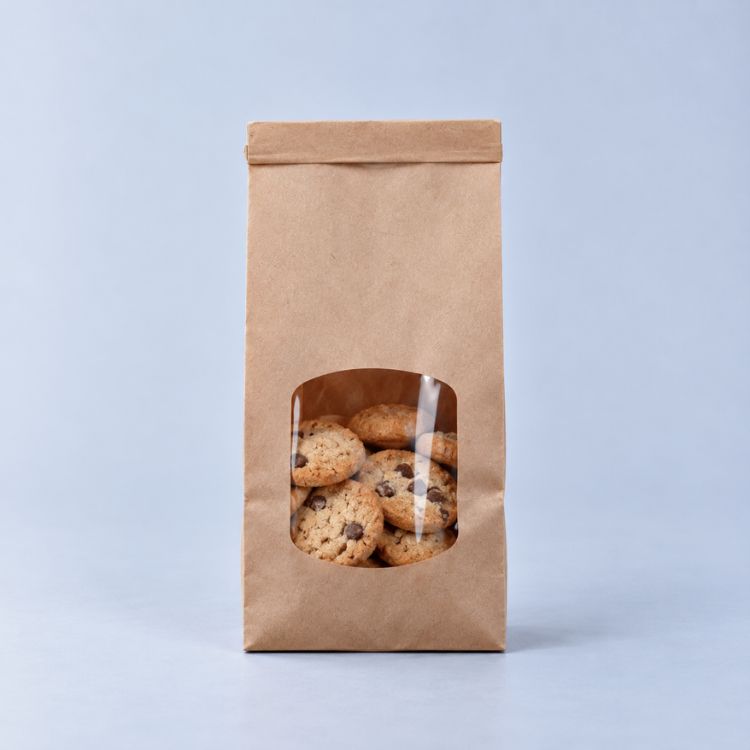 Bolsa kraft con ventana y autocierre 12+7*25 cm